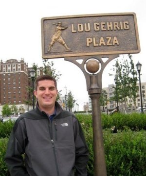 Dustin at Gehrig Plaza outside of Yankees Stadium